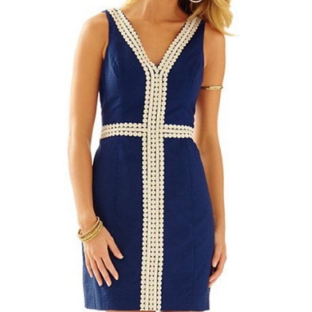 Lilly Pulitzer Navy and Gold Shift Dress - Size 10